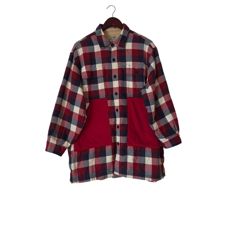 L.L.Bean Fleece Lined Flannel Shirt Jacket Red Plaid Men's Shacket Size L Cozy
